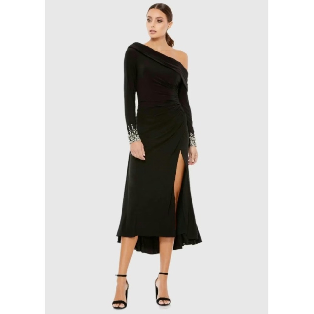 Ieena for Mac Duggal One Shoulder Ruched Beaded Cuff Gown‎ Dress